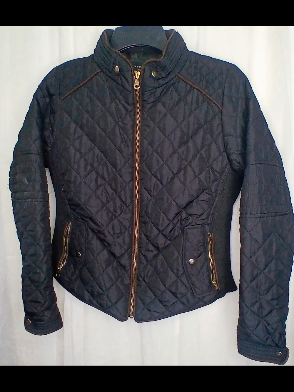Love Tree Black Quilted Puffer Jacket with Gold Hardware